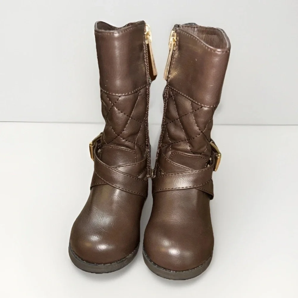 MICHAEL KORS Baby Girl Toddler Sz 5‎ Brown Faux Leather Quilted Tall KATYA BOOTS